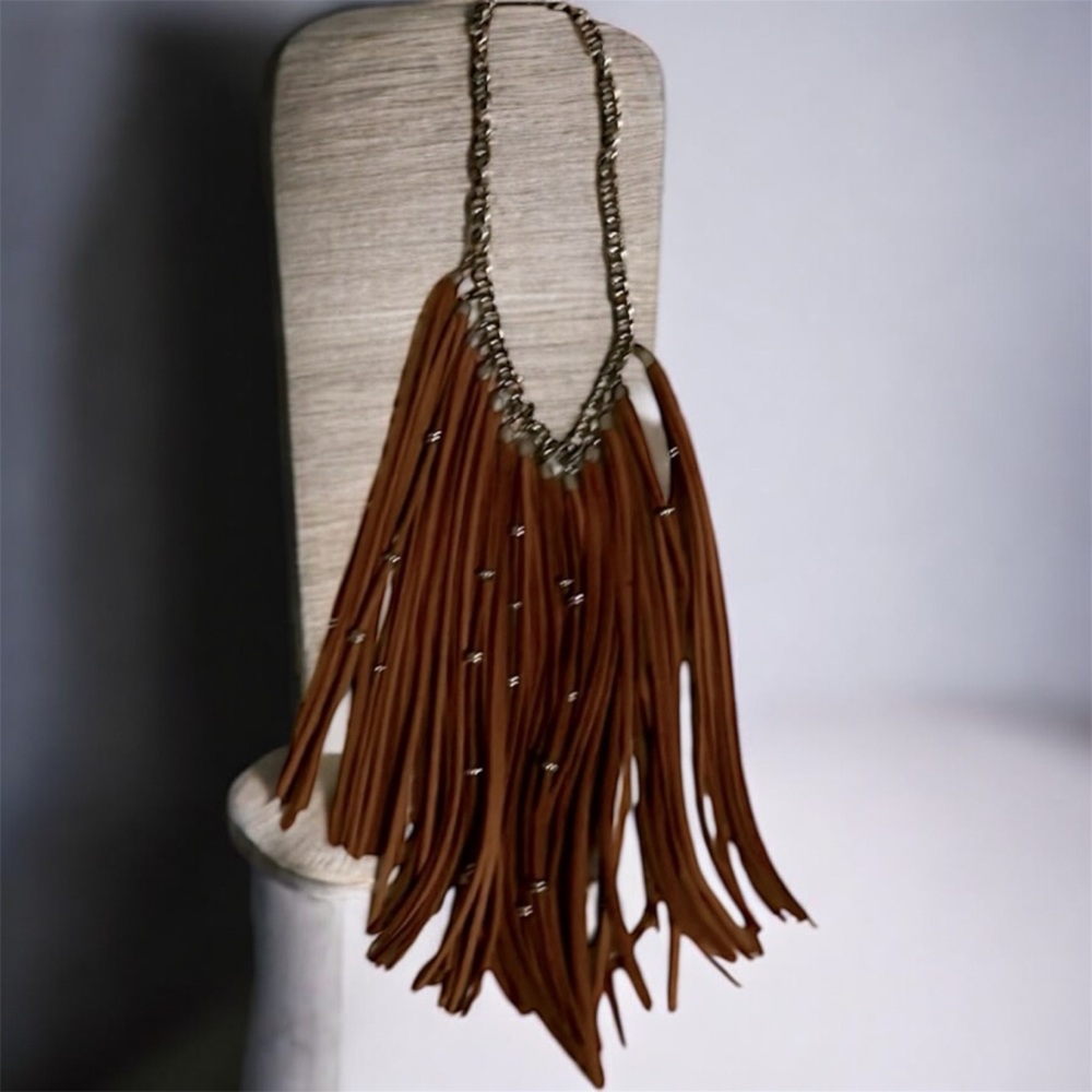 BOHEMIAN CHOKER NECKLACES -with suede tassels and silver beading.
